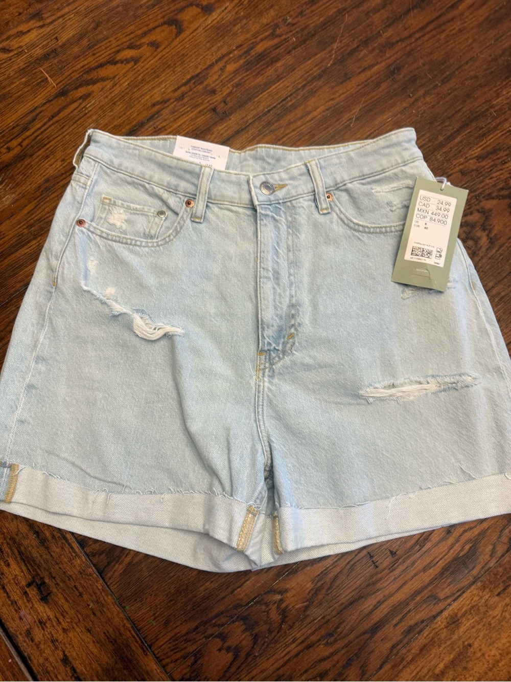 H&M Light Wash Distressed High-Rise Denim Shorts